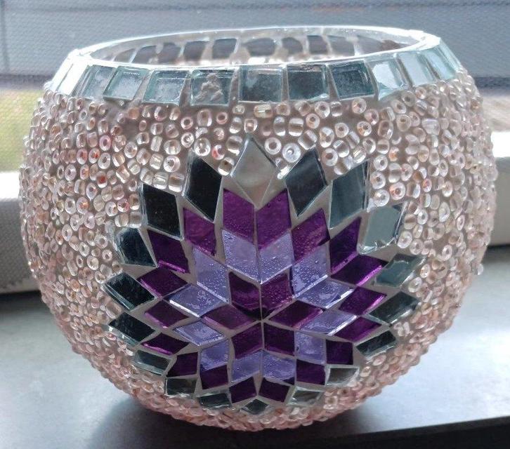 Waxinelichthouder/Mozaiek, Huis en Inrichting, Woonaccessoires | Kandelaars en Kaarsen, Gebruikt, Minder dan 25 cm, Overige materialen