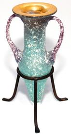 Schitterende Antieke Groen Paars Scavo Glas Amfora Verguld, Ophalen of Verzenden