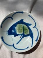 Chinees blauw groen porselein Koi karper vis kom 14.5 cm, Ophalen of Verzenden