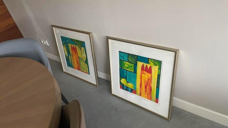 Twee ingelijste kunstwerken van Fenneke van der Elst, Antiek en Kunst, Kunst | Etsen en Gravures, Ophalen