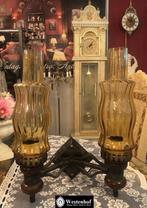 2 Arms wandlamp vintage olie lamp metaal hout - dikke glazen, Huis en Inrichting, Lampen | Wandlampen, Ophalen of Verzenden, Glas