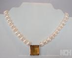 Nieuw parelcollier met Citrien, zilver + 14K witgoud, Verzenden, Wit, Nieuw, Met edelsteen