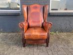 Donker bruin Schapenleren oorfauteuil, Huis en Inrichting, Ophalen of Verzenden, Zo goed als nieuw, 75 tot 100 cm