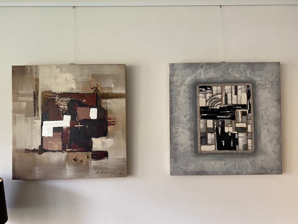 Te koop 2 stuks abstracte schilderijen van HEMY, Ophalen of Verzenden