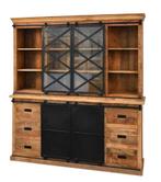 Buffetkast groot mangohout 160/190/200/220/240/260, 200 cm of meer, Nieuw, Ophalen of Verzenden, Glas