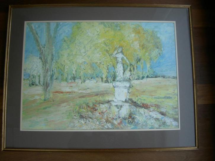 Evert Slegers - Standbeeld in het park, Antiek en Kunst, Kunst | Schilderijen | Klassiek, Ophalen