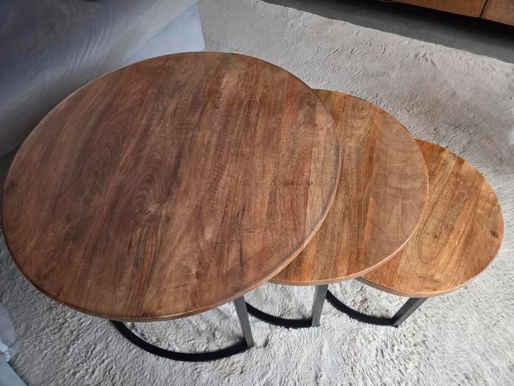 Mango Houten Salontafel Set van 3, Huis en Inrichting, Tafels | Salontafels, Zo goed als nieuw, Minder dan 50 cm, Minder dan 50 cm
