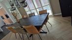 Eettafel met stoelen leer leder, Huis en Inrichting, Tafels | Eettafels, Ophalen, Gebruikt, 100 tot 150 cm, Eikenhout