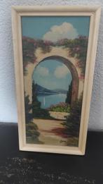 Vintage schilderijtje bergen en water, Minder dan 50 cm, Gebruikt, Ophalen of Verzenden, Schilderij