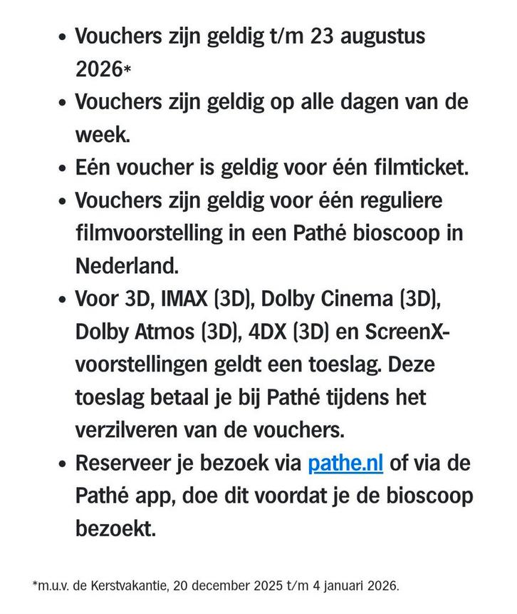 Pathe bioscoop tickets, Tickets en Kaartjes, Kortingen en Cadeaubonnen, Cadeaubon