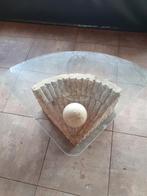 Mooie salontafel van fossiel gesteente met glasplaat, Huis en Inrichting, Tafels | Salontafels, 50 tot 100 cm, Minder dan 50 cm