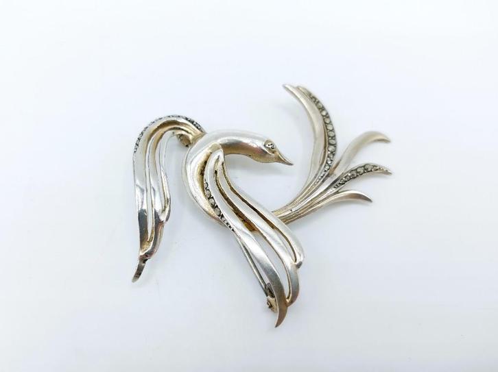 Zilveren art nouveau broche, vogel, 835, Sieraden, Tassen en Uiterlijk, Broches, Gebruikt, Zilver, Zilver, 4 tot 7 cm, Verzenden