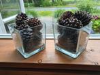 Decoratieve vazen met dennenappels - Set van 2, Ophalen, Overige kleuren, Minder dan 50 cm, Glas