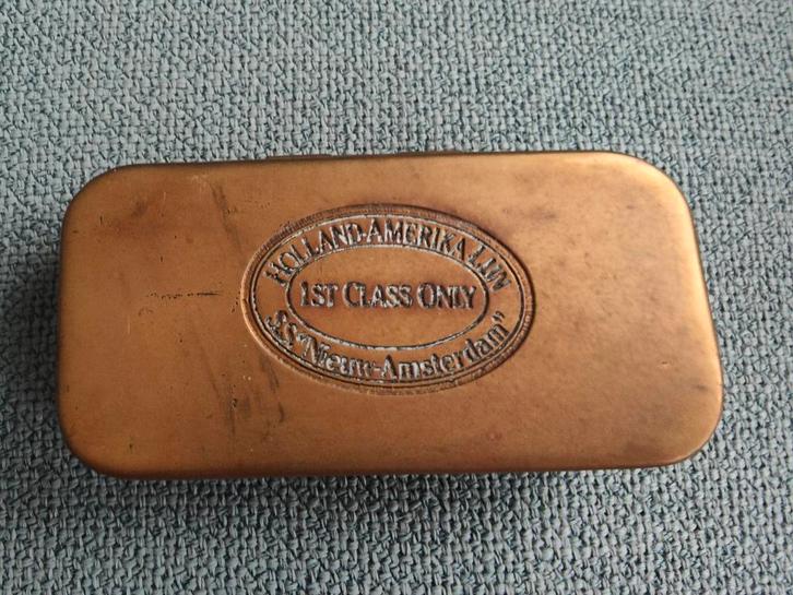 Koperen doosje van de Holland Amerika Lijn, specifiek van he, Antiek en Kunst, Curiosa en Brocante, Ophalen of Verzenden