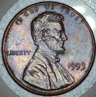 Toned Lincoln Cent 1993, Postzegels en Munten, Munten | Amerika, Losse munt, Noord-Amerika, Ophalen of Verzenden