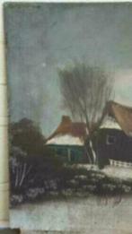 Oud Olieverf winterlandschap op hout gesigneerd., Antiek en Kunst, Kunst | Schilderijen | Klassiek, Ophalen