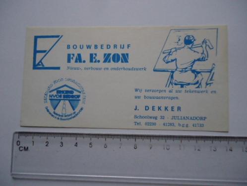 sticker oud Julianadorp fa E ZON bouwbedrijf bouw retro, Verzamelen, Stickers, Zo goed als nieuw, Bedrijf of Vereniging, Verzenden