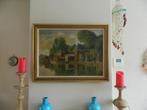 schilderij huizen aan water ( uit jaren '30 ) gesigneerd, Antiek en Kunst, Ophalen
