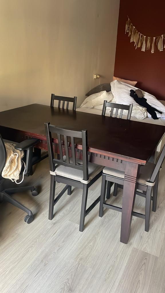 Tafel + IKEA stoelen - studentenkamer, Huis en Inrichting, Complete eetkamers, Gebruikt, Minder dan 4 stoelen, Ophalen