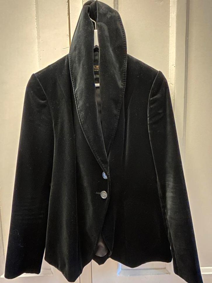 Pauw Amsterdam velours jasje maat 2, Kleding | Dames, Jasjes, Kostuums en Pakken, Zo goed als nieuw, Jasje, Maat 38/40 (M), Zwart