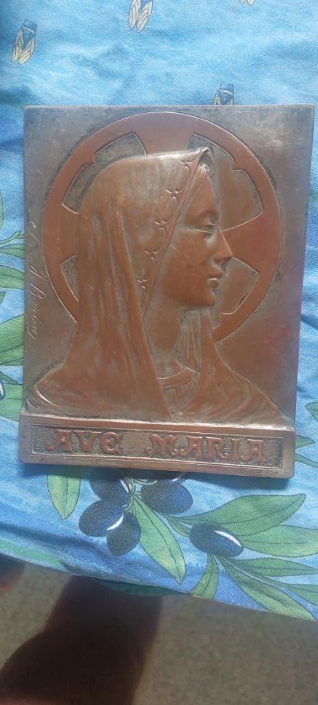 Art deco brons muurplaat ave maria frans gesign.J.barian, Antiek en Kunst, Antiek | Koper en Brons, Ophalen of Verzenden