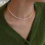 Zoetwaterparel ketting met T-bar sluiting, Overige materialen, Wit, Ophalen of Verzenden, Zo goed als nieuw