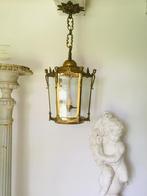antieke messing hanglamp met facet geslepen glas, Ophalen
