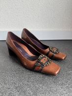 Vintage Y2K bruine leren hakken pumps met grote gesp, Vintage, Pumps, Bruin, Vintage
