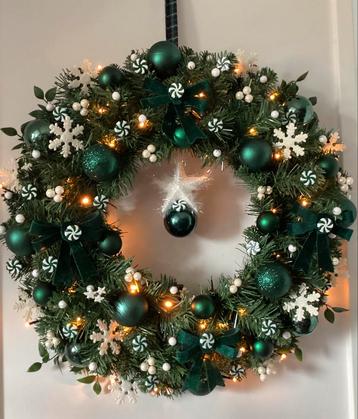 Super mooie & unieke grote kerstkrans met verlichting 60 cm beschikbaar voor biedingen