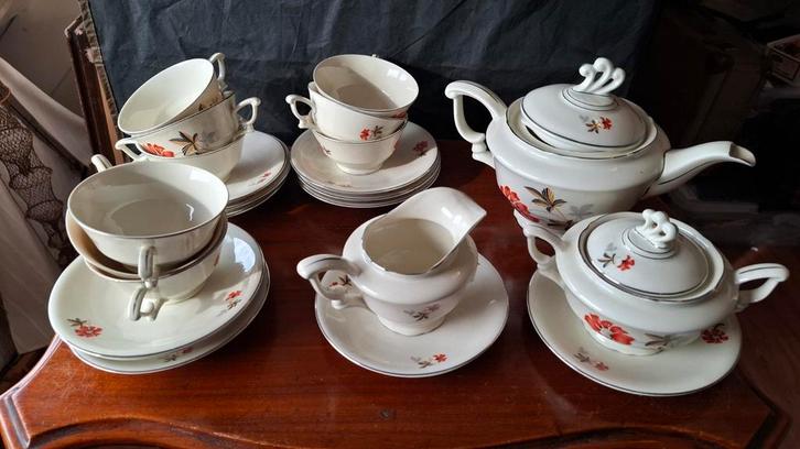 Antiek porseleinen theeservies, 23 delig, Antiek en Kunst, Antiek | Servies compleet, Ophalen