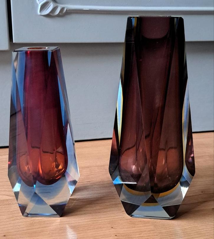 2x Vintage Murano Sommenso vazen, design, Antiek en Kunst, Antiek | Glas en Kristal, Ophalen of Verzenden