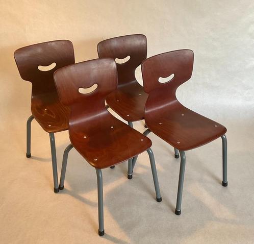 Vintage 4x Pagholz, A Stegner 15114, Flötotto, kinderstoel, Huis en Inrichting, Stoelen, Gebruikt, Vier, Hout, Metaal, Bruin, Ophalen