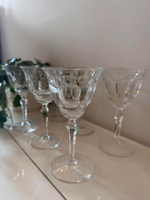 Set van 6 kristallen jaren 60 wijnglazen, Antiek en Kunst, Antiek | Glas en Kristal, Ophalen of Verzenden