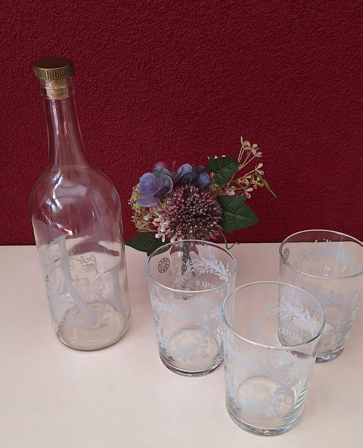 Chique setje van een waterfles en 3 glazen., Verzamelen, Glas en Borrelglaasjes, Zo goed als nieuw, Overige typen, Ophalen of Verzenden