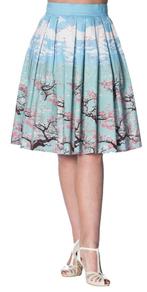 oriental blossom sakura cherry tree skirt S retro blue pink, Verzenden, Banned retro, Nieuw, Knielengte