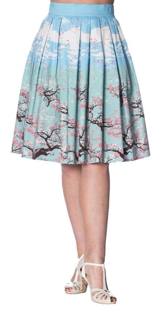 oriental blossom sakura cherry tree skirt S retro blue pink, Kleding | Dames, Rokken, Nieuw, Maat 36 (S), Roze, Knielengte, Verzenden