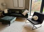 Groene fluwelen 4 zits bank + loveseat + hocker – topstaat, Ophalen, 250 tot 300 cm, 75 tot 100 cm, Zo goed als nieuw