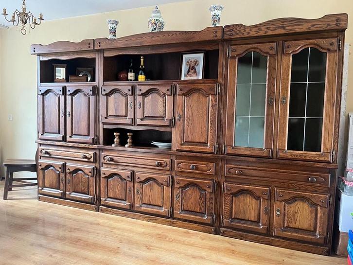Jaren 80 Wandmeubel Massief Eiken met Verlichting, Antiek en Kunst, Antiek | Meubels | Kasten, Ophalen