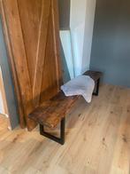 Bank voor aan de eettafel, boomstam met metalen onderstel, Ophalen, Driepersoons, Rechte bank