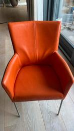 4 oranje lederen eetkamer stoelen Enzo Luca, Huis en Inrichting, Stoelen, Ophalen, Gebruikt, Overige kleuren, Leer