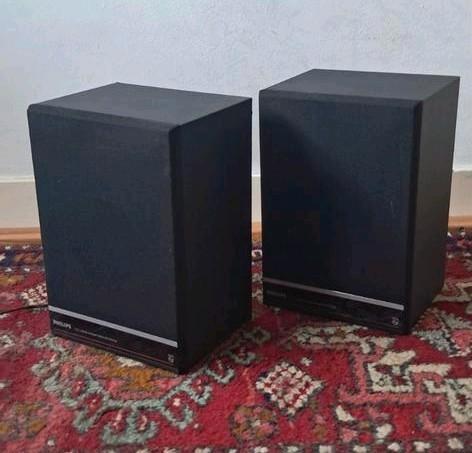 Philips F1602 Hifi Speakerset - Vintage Zwart, Audio, Tv en Foto, Luidsprekers, Gebruikt, Front, Rear of Stereo speakers, Philips