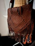 Vintage Leren Tas met Vlechtwerk en Franje, Sieraden, Tassen en Uiterlijk, Tassen | Damestassen, Ophalen of Verzenden, Gebruikt