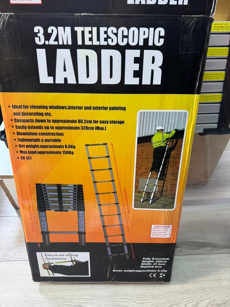 Aluminium Telescopische Ladder Opvouwbare 3.2 m, Nieuw, 1045 AL, Contact@allstock.nl, Allstock