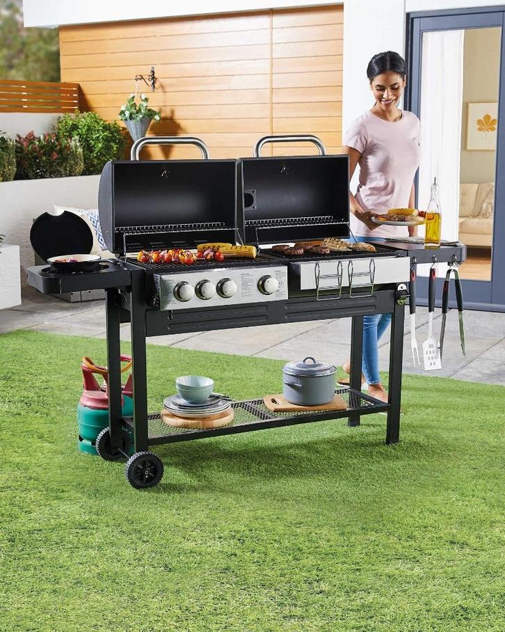 DUO BBQ Barbecue - Houtskool & Gas - Nieuw met lichte schade, Tuin en Terras, Houtskoolbarbecues, Nieuw, Met accessoires, Ophalen