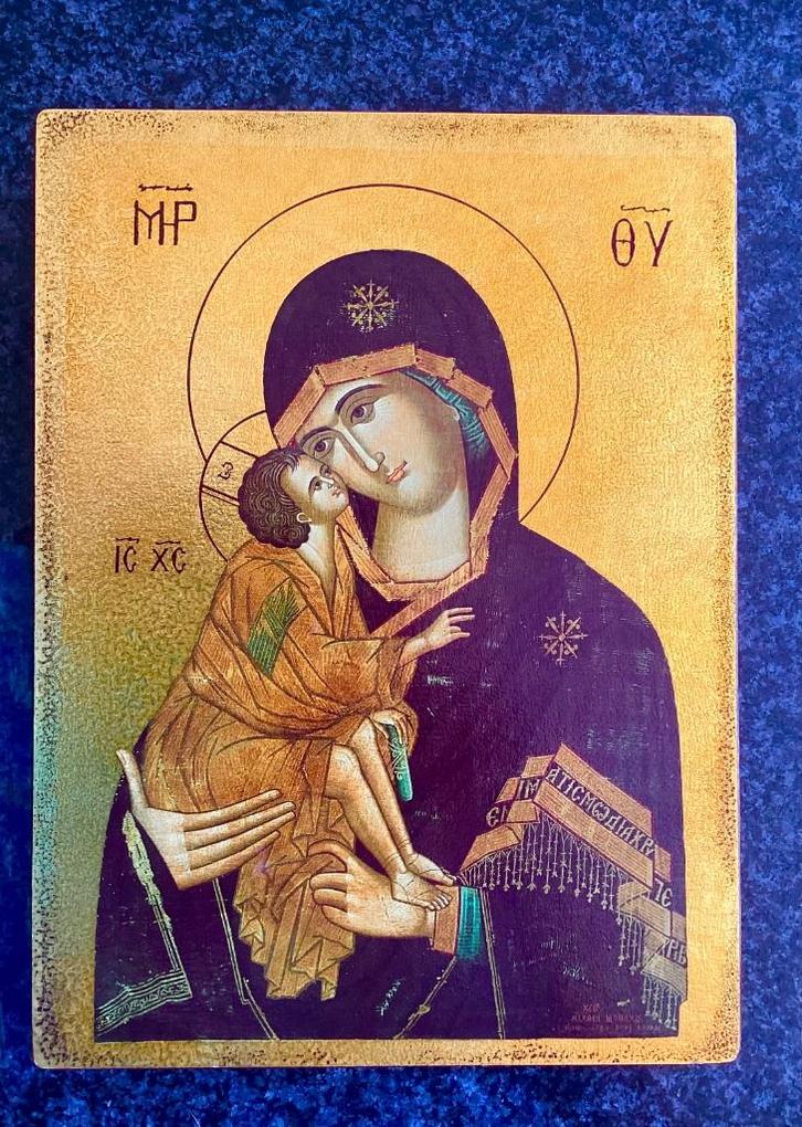 Icoon reproductie, Maria, Jezus, Byzantijns, vintage, Antiek en Kunst, Antiek | Religie, Ophalen