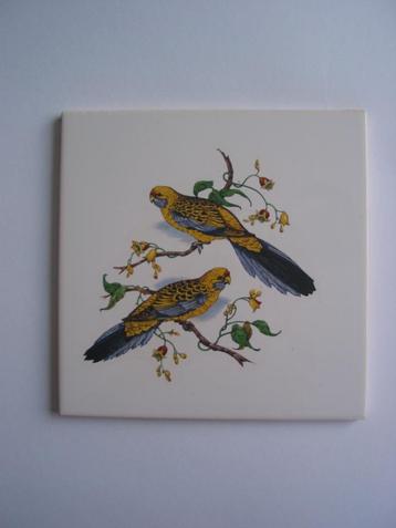 vintage mosa tegel oud papagaai tropisch vogel decor print beschikbaar voor biedingen