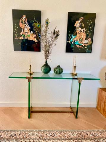 Vintage Glazen messing Side table Peter Ghyczy model T30 beschikbaar voor biedingen