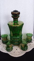 Bohemian LIKEURSET <> Smaragdgroene KARAF met 4 Glaasjes, Antiek en Kunst, Antiek | Glas en Kristal, Ophalen of Verzenden
