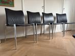 4x Team by Wellis designstoelen – zwart leer – metalen poten, Ophalen, Gebruikt, Zwart, Design, modern