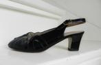 2098 VINTAGE Jenny Ara peeptoe slingback lak pumps 38, Ophalen of Verzenden, Zo goed als nieuw, Zwart, Pumps